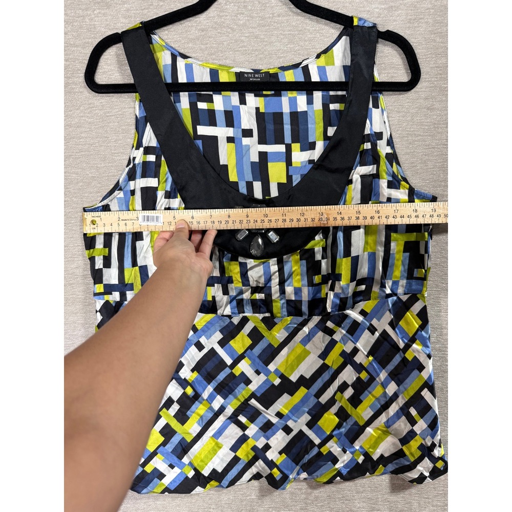 Nine West Woman 14W 100% Silk Geometric Jeweled Babydoll Top - Picture 9 of 9